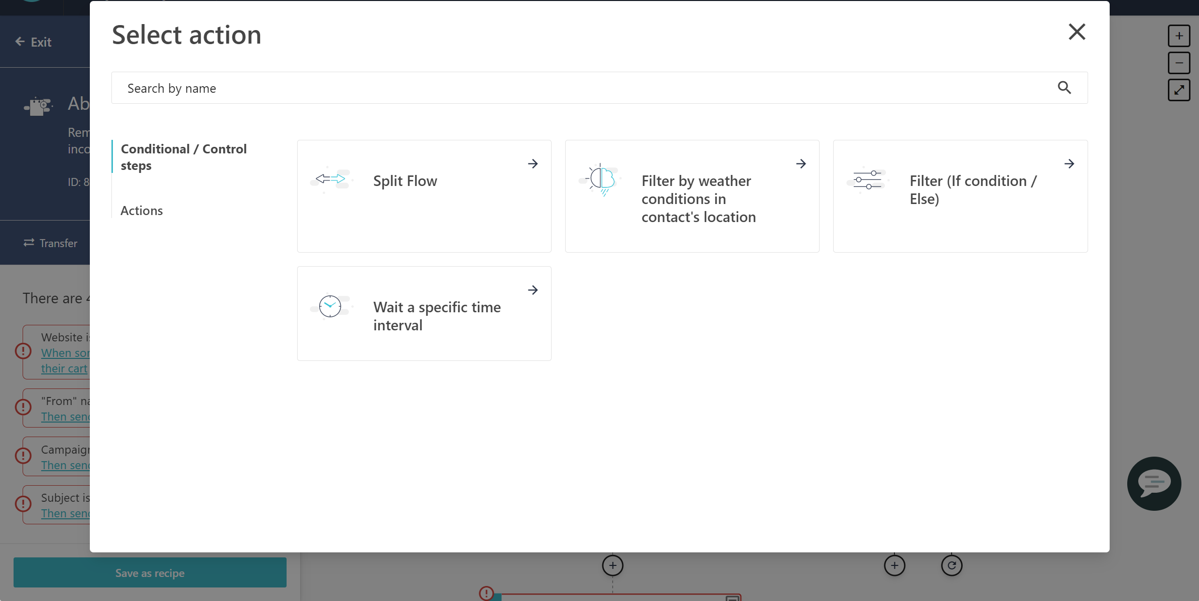 Select action dialog
