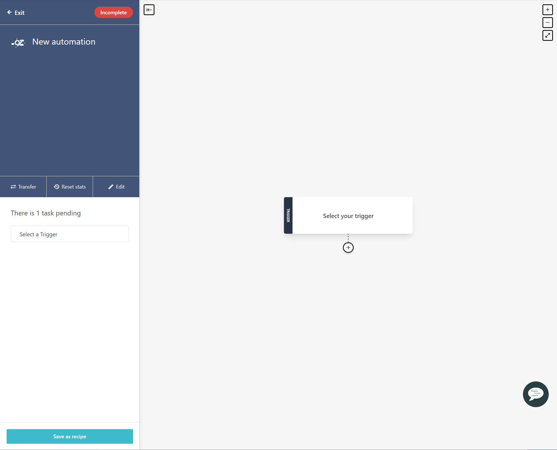 Automation designer displaying the default page when creating an automation from scratch.