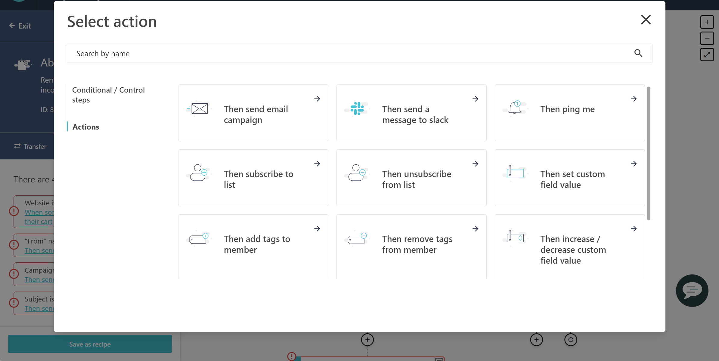 Select action dialog