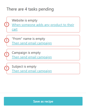 Task list in the left pane of the automation designer