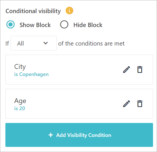 An example showing two visibility conditions added to a layout