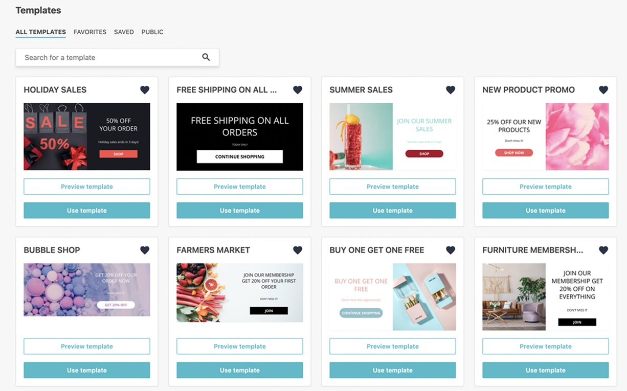 Promotional pop-up templates