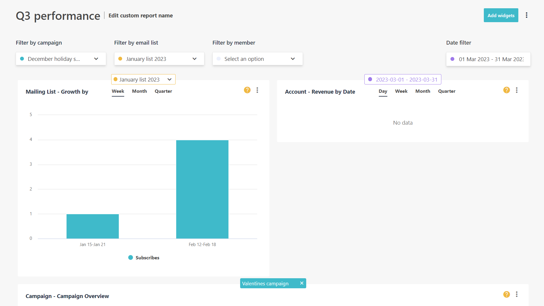 Filtering the data displayed in a custom report