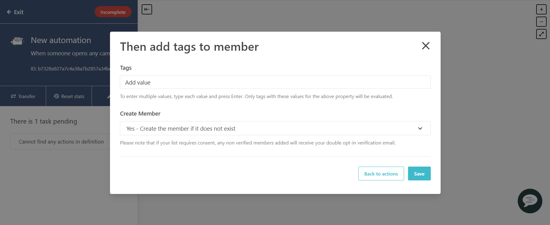 Add tags to member dialog