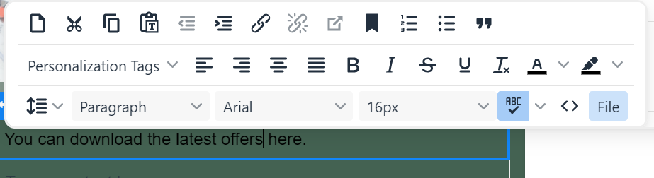 The text toolbar with the file upload option